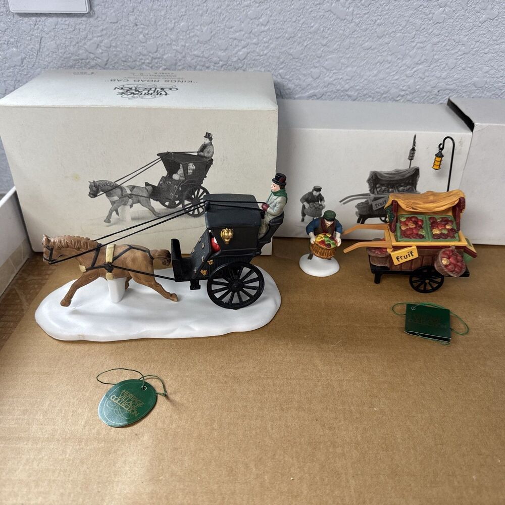 3 Dept 56 Heritage Village Collection Central Park Carriage Horse with Coach